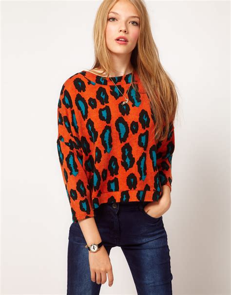 Lyst - Asos Collection Asos Jumper in Bright Leopard in Orange