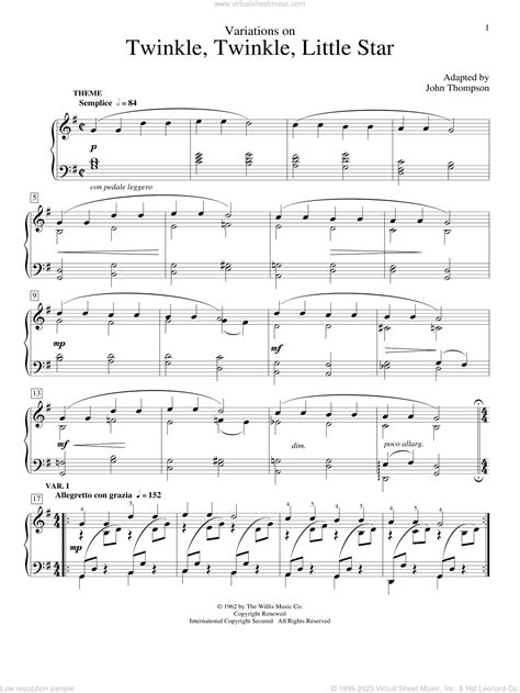 Thompson - Variations On Twinkle, Twinkle, Little Star sheet music for piano solo (elementary)