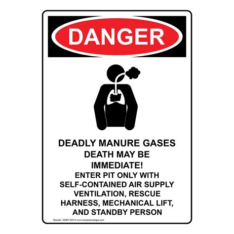 Portrait OSHA Deadly Manure Gases Sign With Symbol ODEP-25372