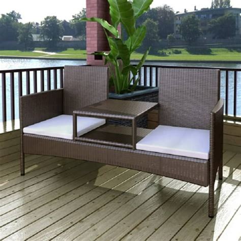 vidaXL 2-Seater Garden Sofa with Tea Table Poly Rattan Brown - Walmart ...