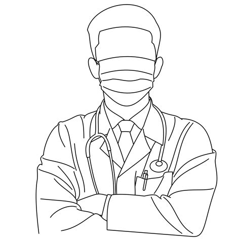 Illustration of line drawing a handsome young surgeon or medical doctor ...