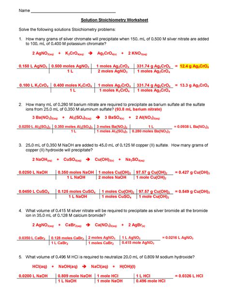 Stoichiometry Worksheets With Answer Key