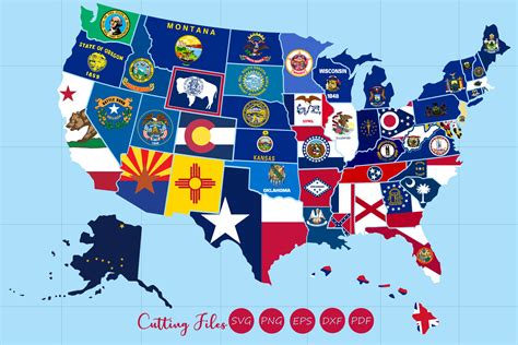 All 50 US States Map with Flag Design Graphic by HD Art Workshop · Creative Fabrica