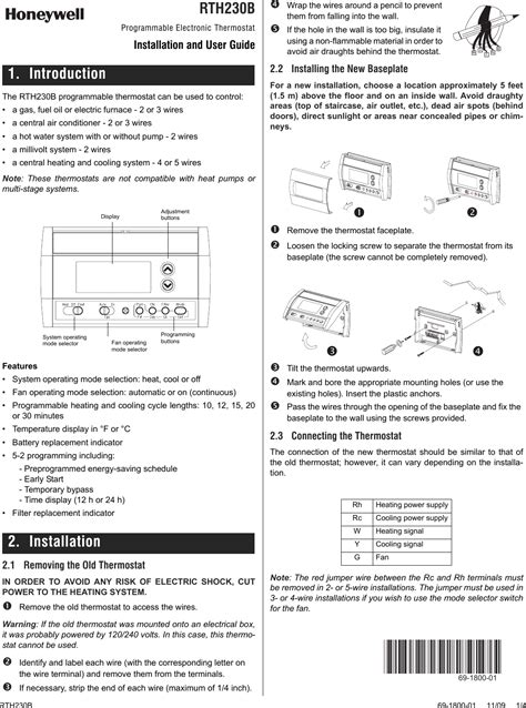 Honeywell Thermostat Rth230B Users Manual 69 1800 Programmable Electronic Installation And User ...