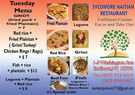 Menu at Sycomore Haitian Restaurant, Binghamton