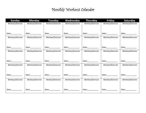 the printable workout calendar is shown in black and white