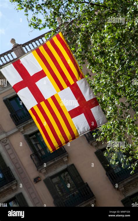 Flag of the City of Barcelona St GeoreCatalonia Spain Stock Photo - Alamy