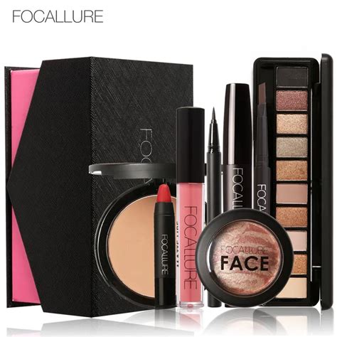 FOCALLURE 8Pcs Cosmetics Makeup Set Powder Eye Makeup Eyebrow Pencil Volume Mascara Sexy ...