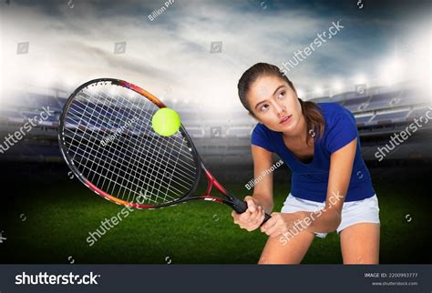 Professional Tennis Player On Stadium Background Stock Photo 2200993777 ...