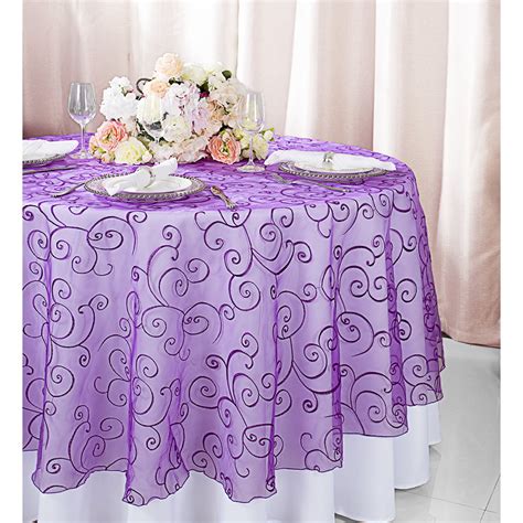 Wedding Linens Inc. 90" Round Embroidered Organza Table Overlay Toppers Tablecloth - Purple ...