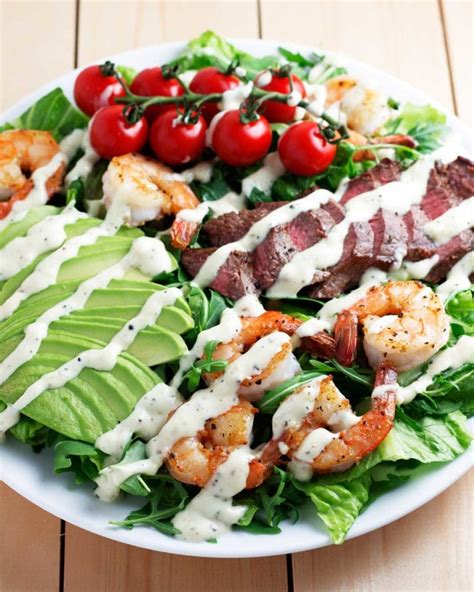 Surf and Turf Salad with Garlic Peppercorn Dressing - Kit's Coastal