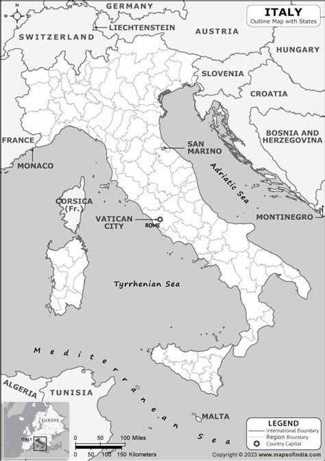 Italy Outline Map | Italy Outline Map with State Boundaries