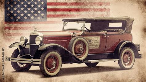 Vintage car with American flag background created with Generative AI ...