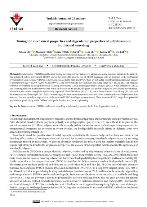 Tuning the Mechanical Properties and Degradation Properties of Polydioxanone Isothermal ...