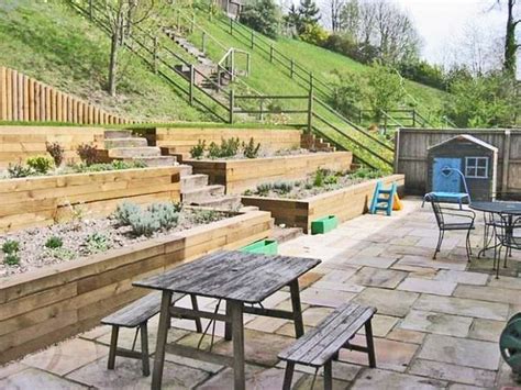 Terraced Wooden Planters | Sloped backyard, Backyard hill landscaping, Sloped backyard landscaping