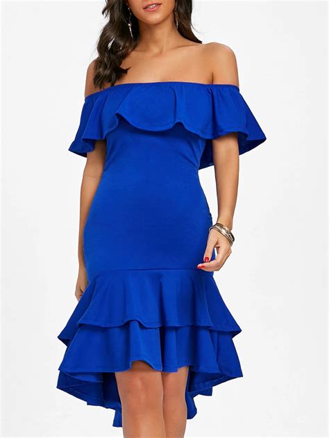 [55% OFF] Ruffle Off The Shoulder Bodycon Dress | Rosegal