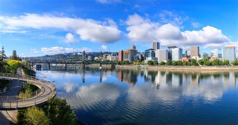 View of Portland, Oregon Overlooking the Willamette River Stock Image - Image of deck ...