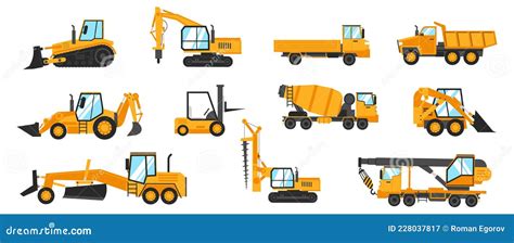 Industrial Vehicles. Cartoon Construction Trucks and Heavy Machinery ...