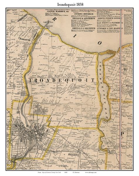 Irondequoit, New York 1858 Old Town Map Custom Print - Monroe Co. - OLD ...