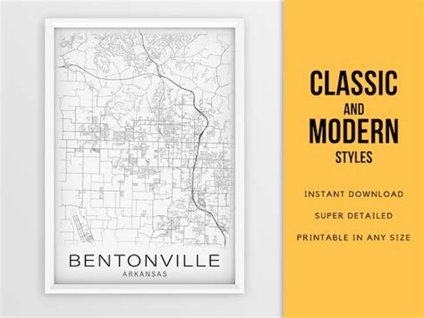 Printable Map of Bentonville AR Map Print Arkansas USA City - Etsy