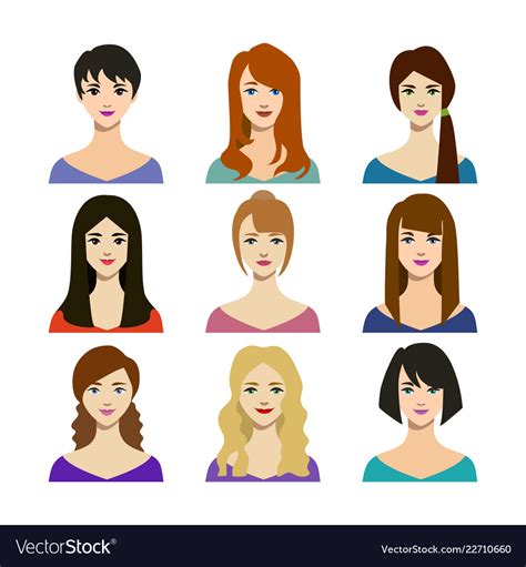 Cartoon woman trendy hairstyles icons set Vector Image