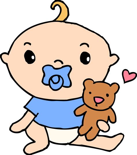 Baby Boy With Pacifier and Teddy - Free Clip Art