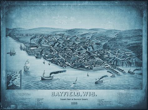 Bayfield Wisconsin Vintage Map Birds Eye View 1866 Blue Photograph by ...