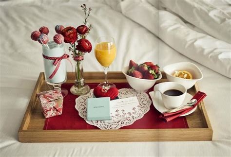 Romantic breakfast in bed photos