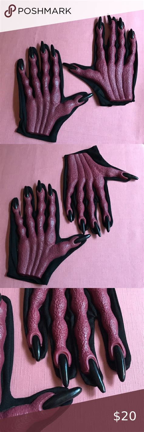 Creepy Gloves Halloween Creature long black nails Goblin Vampire Monster Large | Long black ...