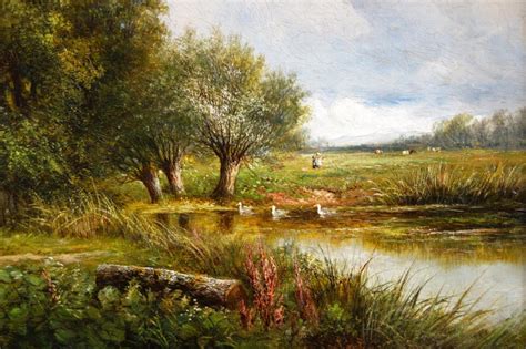 Joseph Thors - 19th Century landscape oil painting of a cottage by a duck pond, Painting For ...