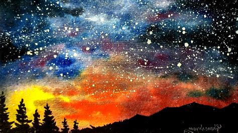 Starry Night Watercolor at PaintingValley.com | Explore collection of Starry Night Watercolor