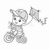 Coloring Page Outline Of Cartoon Boy Riding A Bicycle With Kite  sketch template
