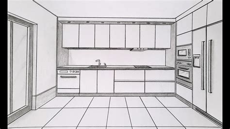 Kitchen One Point Perspective Drawing