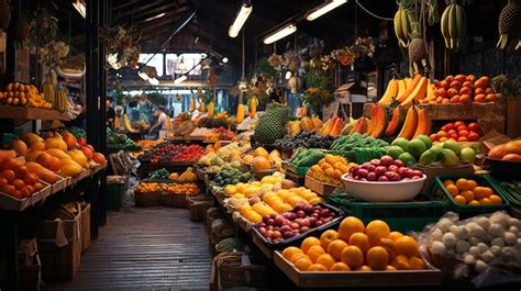 Premium AI Image | a fruit market in the city center.