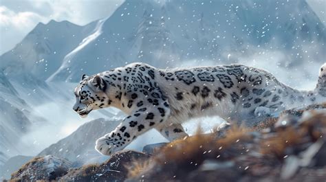 Premium Photo | Snow Leopard Hunting in Mountain Wilderness A photo realistic depiction ...