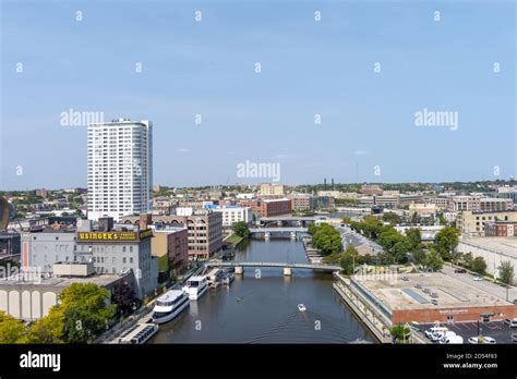 Milwaukee, WI: 23 September 2020: An image of the Riverwalk facing ...