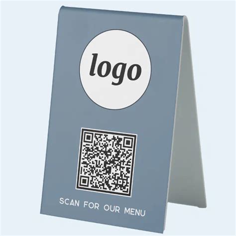 QR Code Logo Business Scan for Menu Blue Table Tent Sign | Zazzle