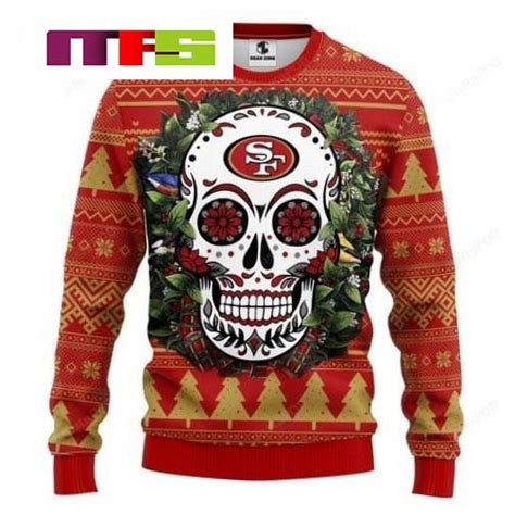 NFL San Francisco 49ers Skull Flower Idea Christmas Ugly Sweater 2023