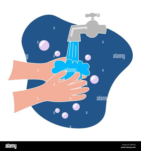 Cartoon illustration of person washing hands with soap under running ...