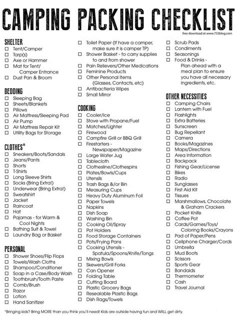 primitive camping checklist | Camping packing, Tent camping, Camping ...