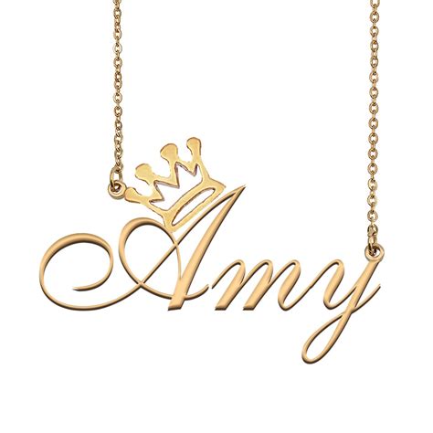 Amy Name Necklace With Crown Name Necklace Gold Custom Name - Etsy