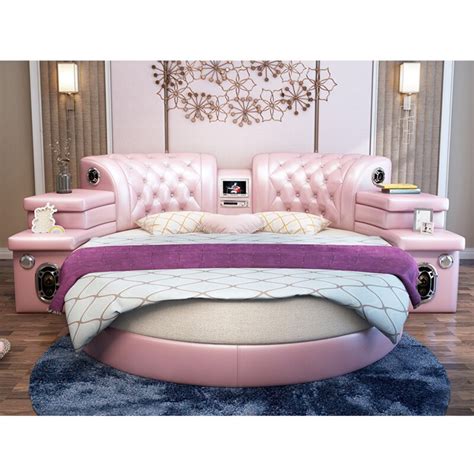 girls bedroom furniture pink big round leather bed, cheap round beds for sale-in Bedroom Sets ...