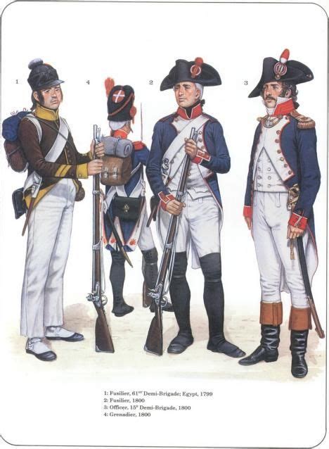 Napoleon's Line Infantry 1-Fusilier, 61th Demi-Brigade, Egypt 1799 2-Fusilier, 1800 3-Officier ...