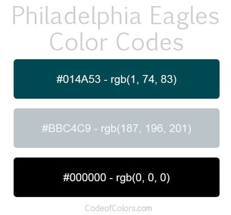 Philadelphia Eagles Team Color Codes | Philadelphia eagles colors ...