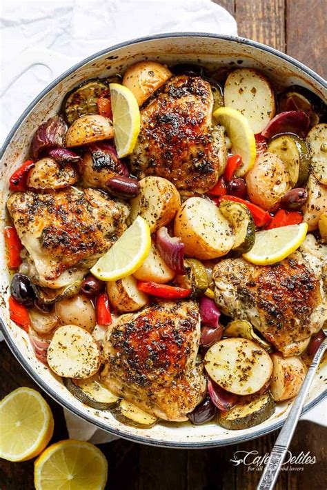 Garlic Lemon Herb Mediterranean Chicken + Potatoes (One Pan) - Cafe Delites