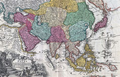 Wallpaper old maps, geography, 18th century map of Asia, Johann ...