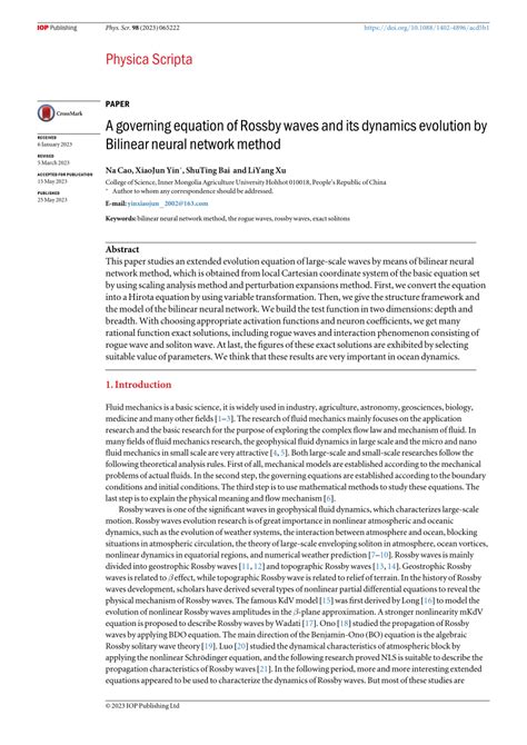 A governing equation of Rossby waves and its dynamics evolution by ...