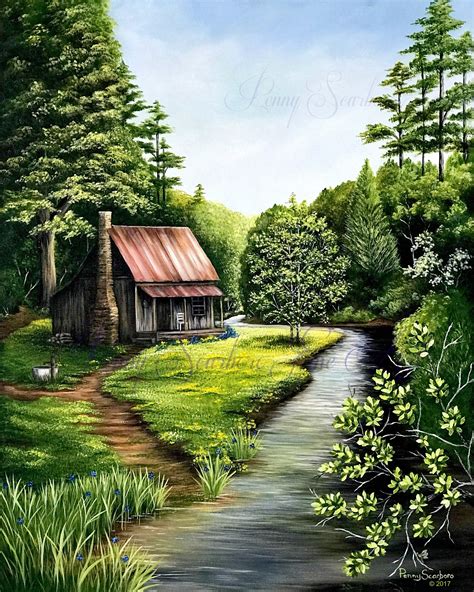 11x14 Art Print Signed Limited Edition Gifts for Him Traditional Painting Cabin in the Woods Old ...