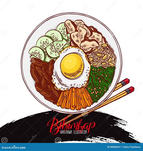 Bibimbap Korean food stock vector. Illustration of design - 98986567