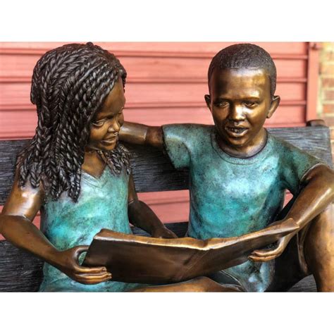 Bronze Bench Statue with Two African American Kids Sitting and Reading ...